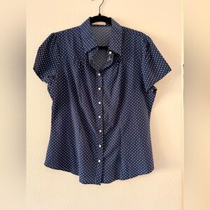 Elegant Navy Polka Dot Button Down Shirt
